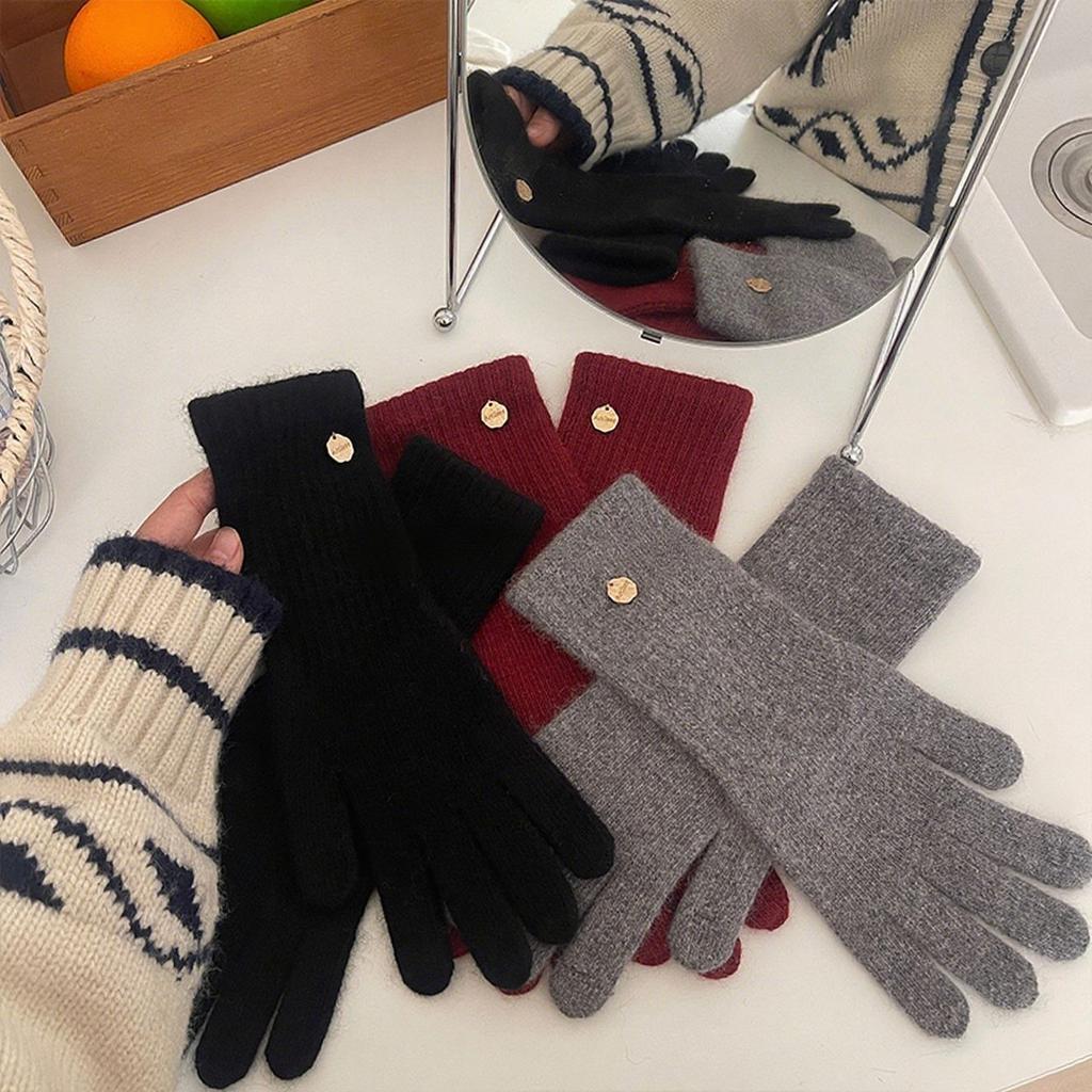 Gestrickte Wollhandschuhe mit getrennten Fingern für Damen, verdickt und kältefest, koreanischer Stil, Wollhandschuhe für den Winter, Touchscreen-Wärme
