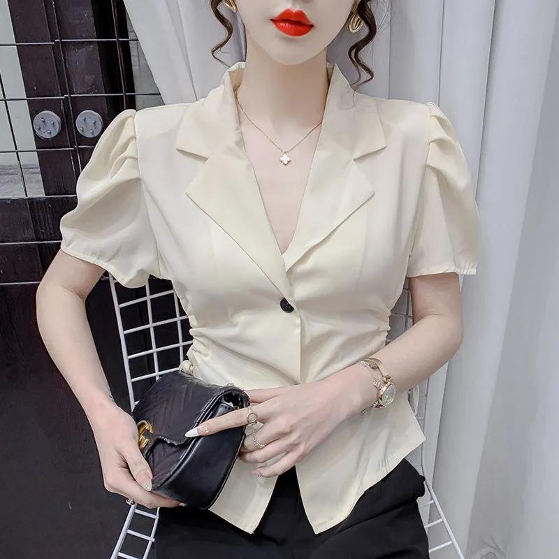 Spring and Summer New Style Drawstring Waist French Blazer Women's Short Top