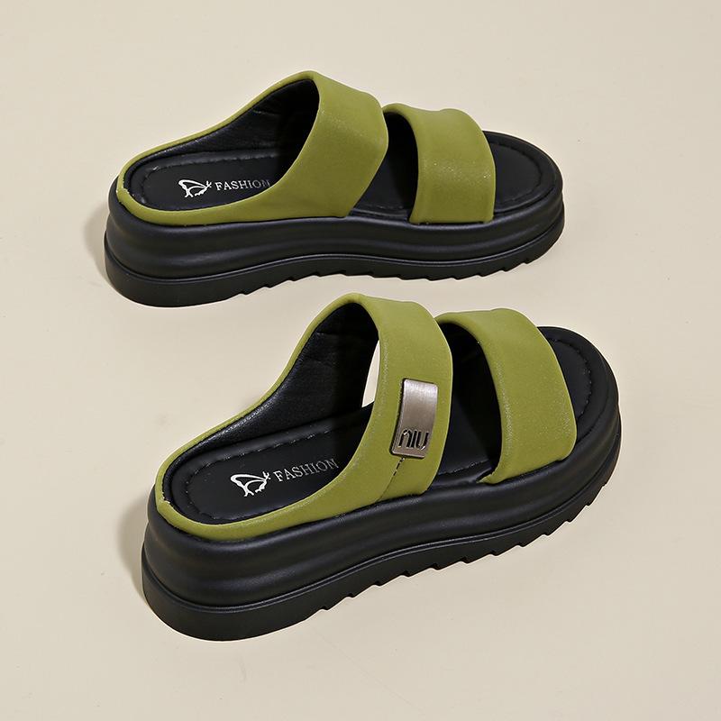 

Internet celebrity thick-soled slippers women s 2025 summer new Korean version of fish mouth stepping on shit feeling one-word drag beach cool slipper 41 зелёный