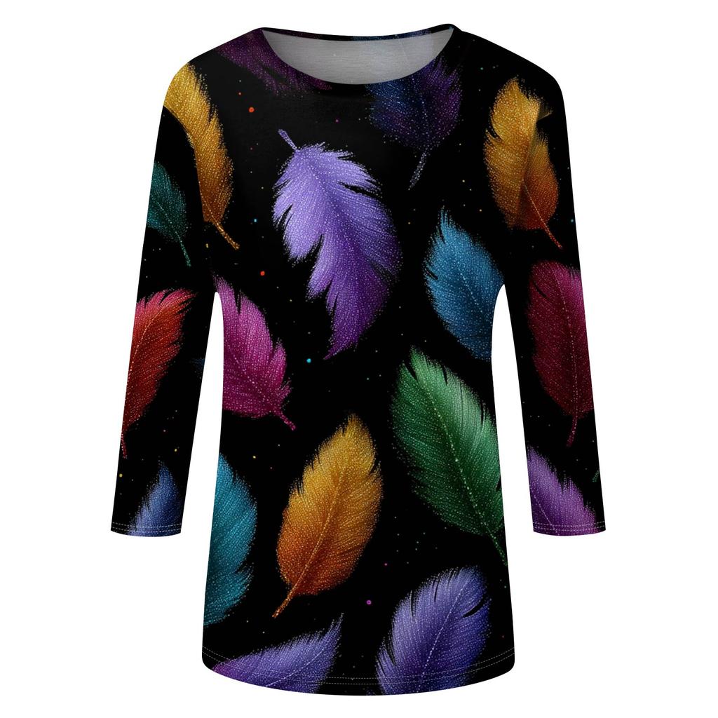 Top de Cuello con Estampado de Carnaval de Manga Tres Cuartos Casual y a la Moda para Mujer