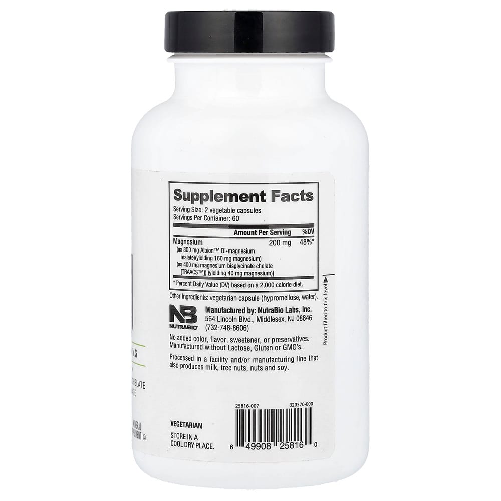 Nutrabiolabs Mg Magnesium 200mg Capsules, 120 Count