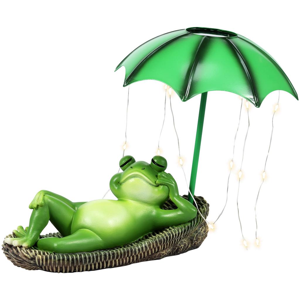 Solar LED Lights Statues Garden Decor Frog Umbrella Waterproof Resin Sculpture Cute Funny Creative
