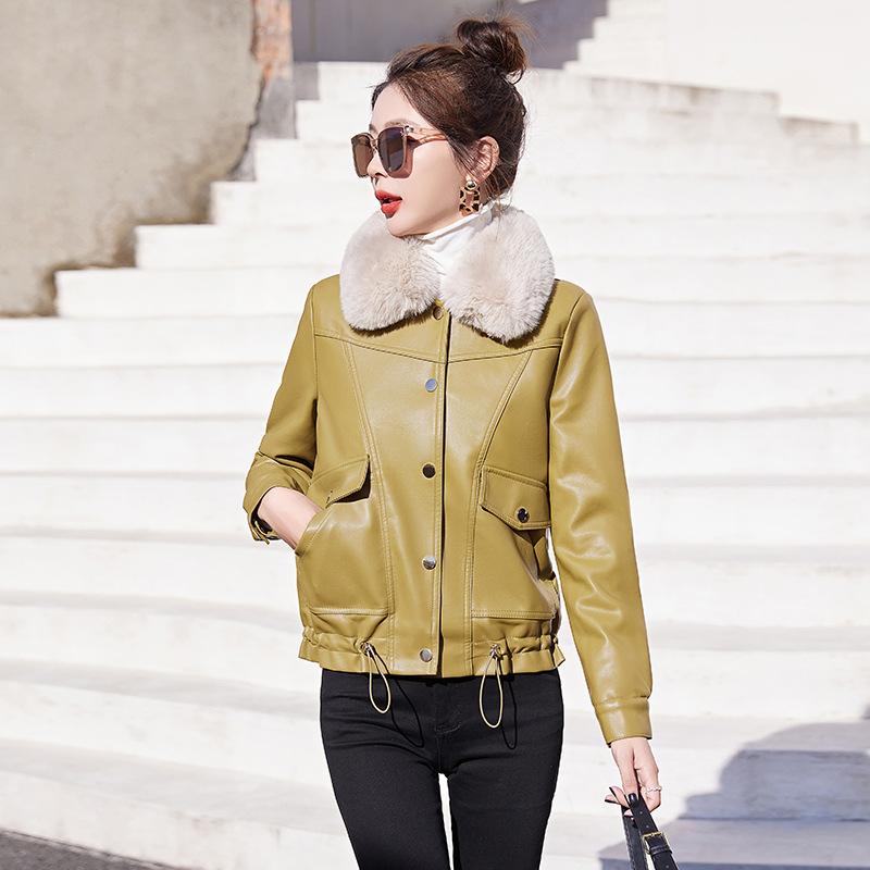 Luxusní malá kožená bunda Dámská krátká bavlněná bunda nového stylu v zesíleném stavu