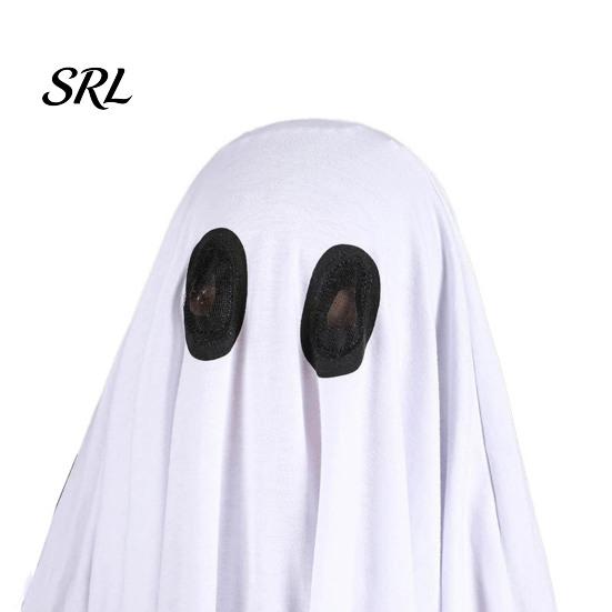Bequemes Polyester-Umhang Halloween Geist Kostüm für Kinder Erwachsene, Cosplay Kostüm, Gruseliger Weißer Umhang mit Schwarzen Augenlöchern Bühnenauftritt