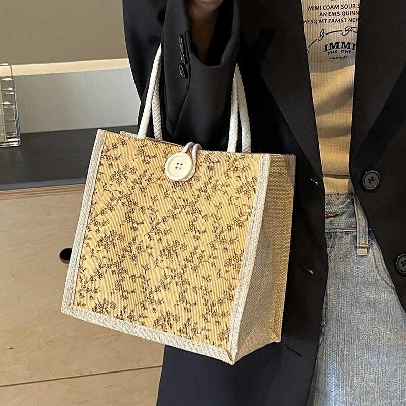 

Модная мини-сумка-ланчбокс для ручной переноски на каждый день Универсальная холщовая сумка-тоут в корейском стиле Милая Yellow Button