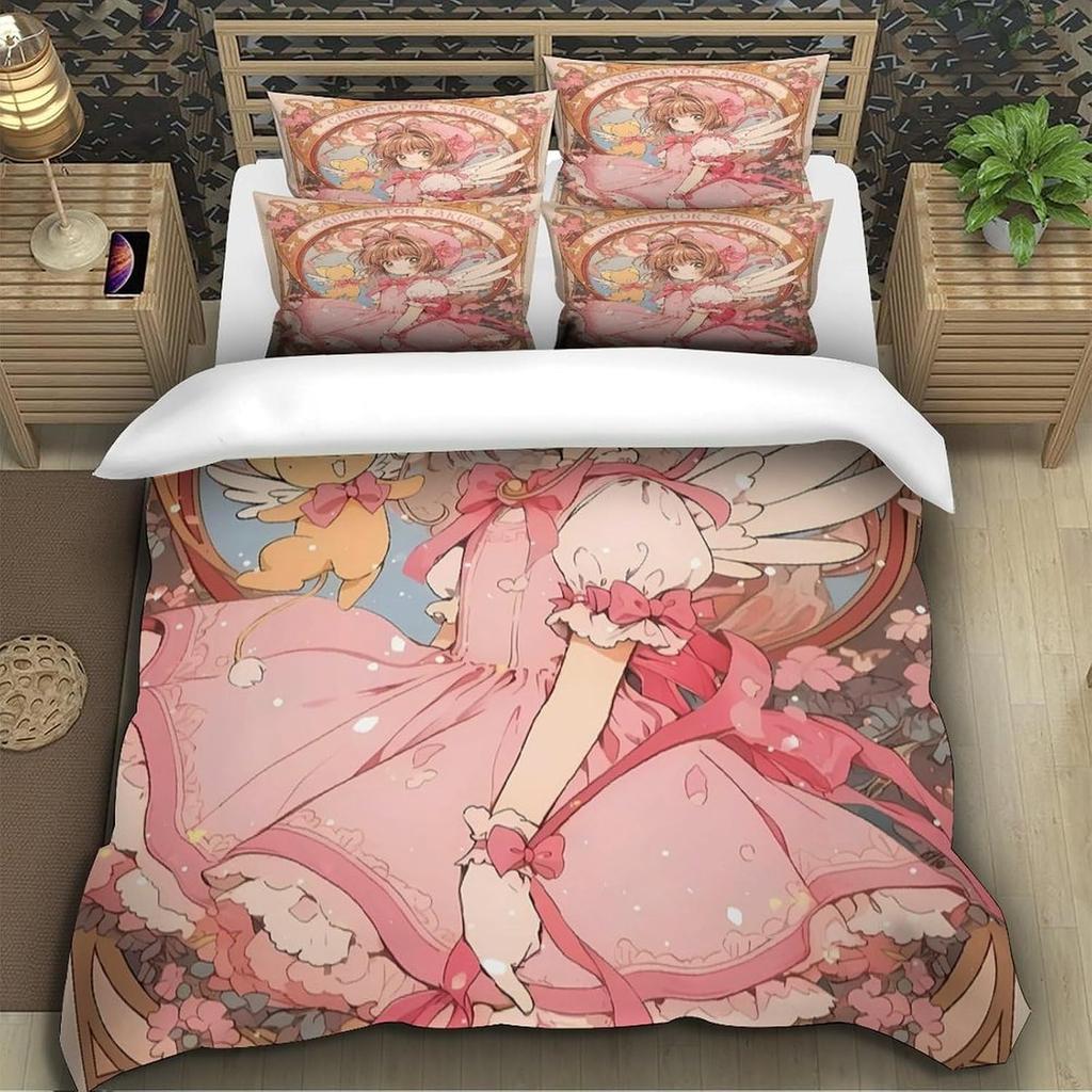 Anime Girl Pink Dress Quilt Cover 135x200cm With 1 Pillowcase 3D Design Printed Cartoon Duvet Cover For Girls