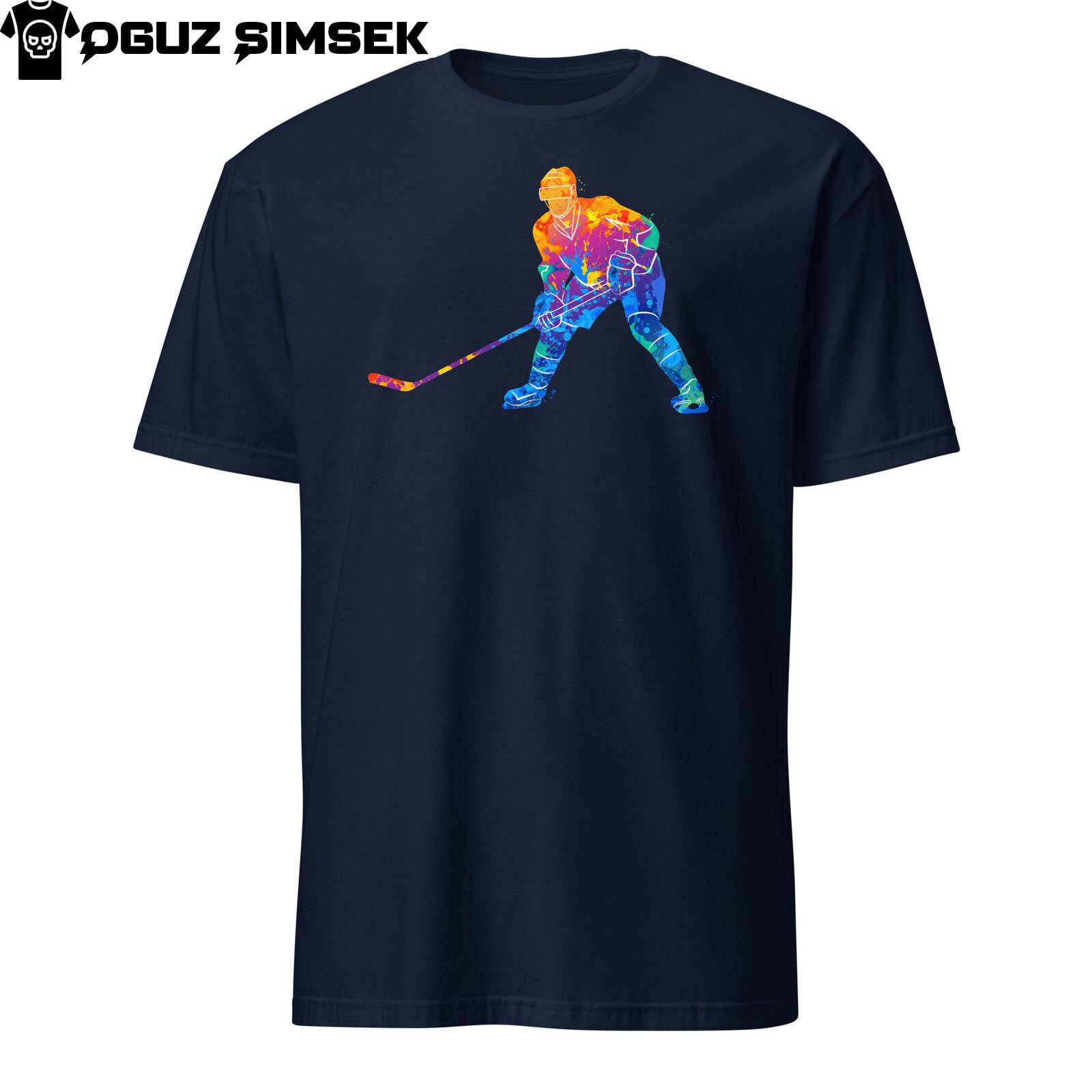 Abstract Colorful Silhouette Ice Hockey Player Unisex T-Shirt Mens Womens Tees Top | Graphic Tee XL