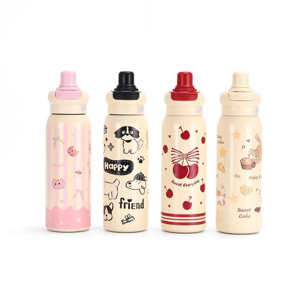 Cute 620ML Vacuum Cup Insulation Or Cooling with Straw Insulated Cup High-Capacity Thermal Water Bottle for Student Children