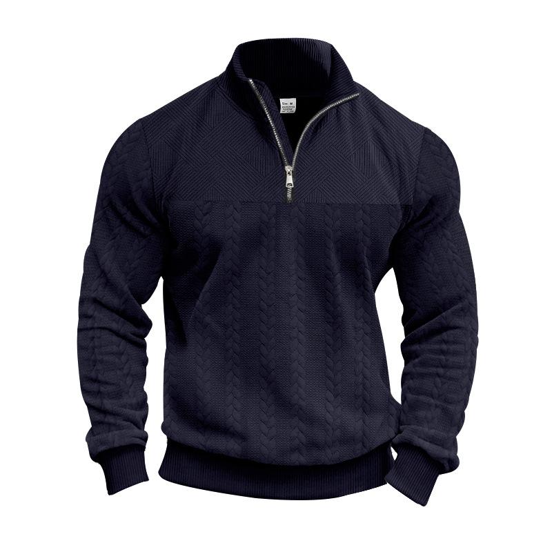 Retro Casual Stand Collar Zipper Pullover Loose Knitted Heavy Jacquard Autumn and Winter Long-sleeved Sweatshirt