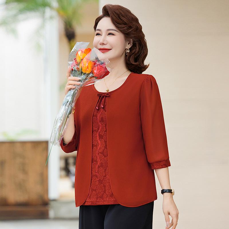 

2026 New Spring Knitwear for Moms: Elegant Wedding Banquet Top for Middle-aged & Elderly Women 3XL - For 120-135 jin оранжевый/красный