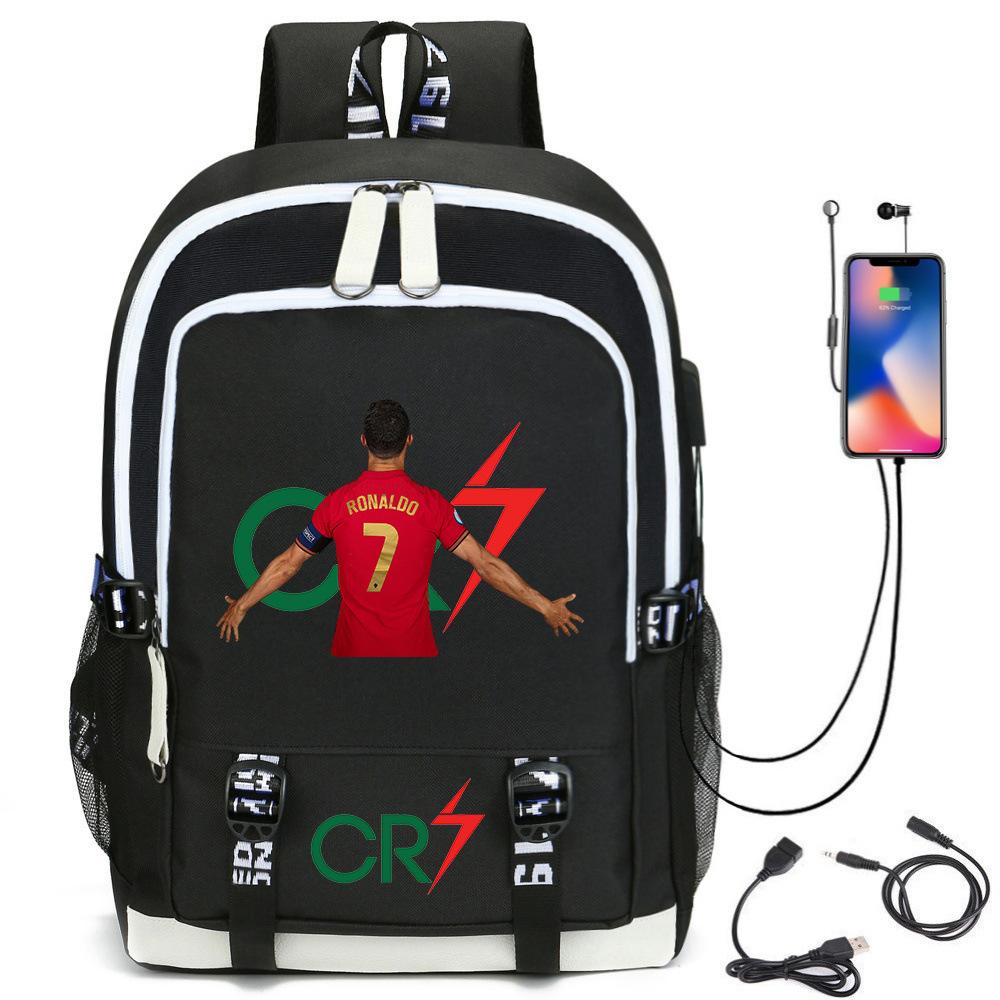 2024 новый трансграничный рюкзак со звездой футбола Роналду, USB-зарядка, школьный рюкзак, студенческий рюкзак, сумка для компьютера, детский двойной