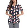 Women's Cute Bow Printed Work Clothes V-neck Double Layer Pockets Basic Short Sleeve Top Pullover