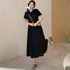 DIMANAF 2025 Summer Plus Size Dress Women Casual Polka Dot Printing Vintage Dress Basic Loose Black O-Neck Long Dress