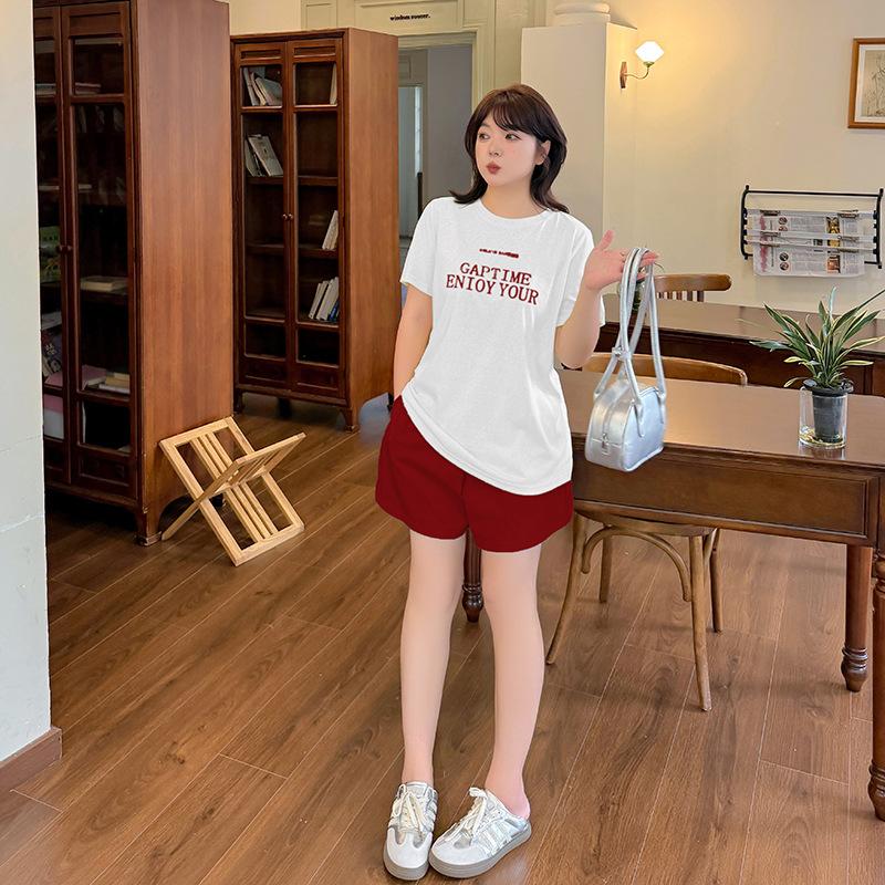 Large size women's Korean loose short-sleeved t-shirt women's summer new round neck letter printed top 252497