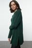 Women's Fashionable Stylish Hijab Sweater Emerald Green Shirt Collar Button Detailed Corduroy Knitwear Sweater