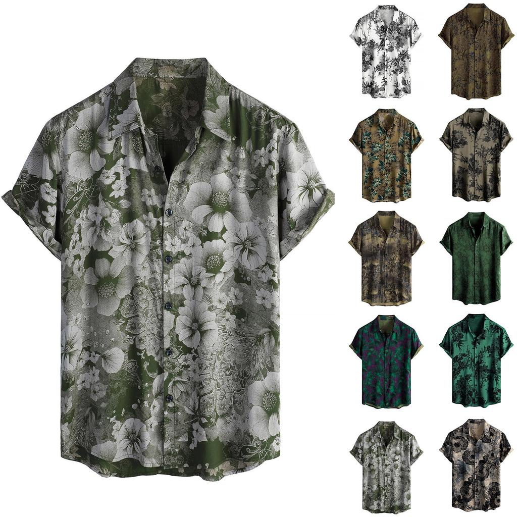 Men's Short Sleeved Shirt, Daily Fashion Printed Button Top, Chest Pocket Cardigan
