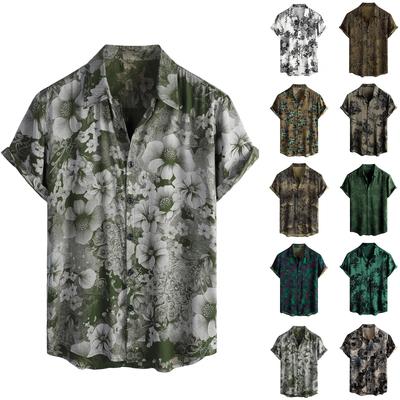 Erkek Kısa Kollu Gömlek, Günlük Moda Baskılı Düğmeli Üst, Göğüs Cepli Hırka