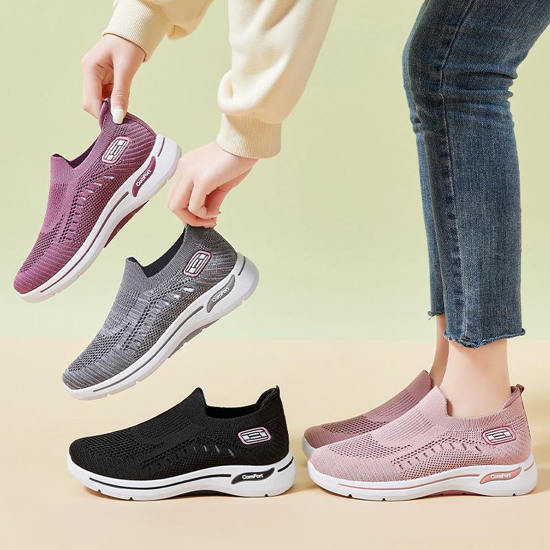 Jinshiyuanshu Shoes Women's Shoes Flying Weaving Casual Shoes Soft Sole Breathable Casual Shallow Mouth Versatile Mesh Shoes