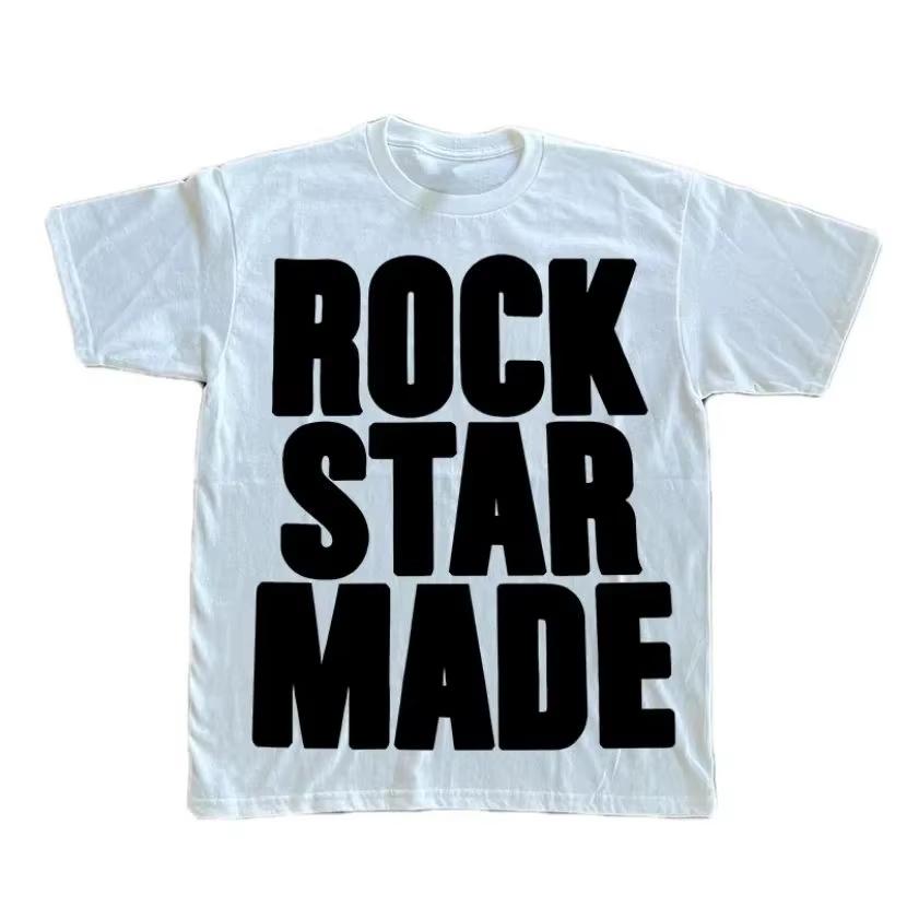 Y2K Anime Rock Goth Fashion Men Punk Grunge Hip Hop Rap Vintage Letter Print Short TShirt Casual Oversized Y2K Streetwear