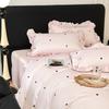 Korean Pink Heart Duvet Cover Sets For Girls 2025 New Blue Dot Ruffles Bedding Sets 4PCS Queen Size for Bedroom Guest Room