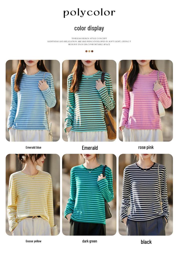 Women's French Retro Stripe Knitwear: Long Sleeve Round Neck Thin Wool Autumn Shirt
