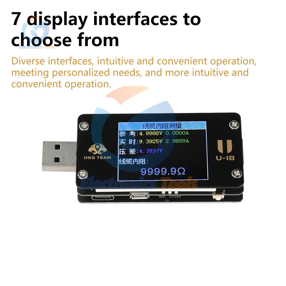 USB Power Meter Tester 1.77-inch HD Display Fast Charging PD QC 3.0 Protocol Automatic Detector Voltage Current Multi Tester