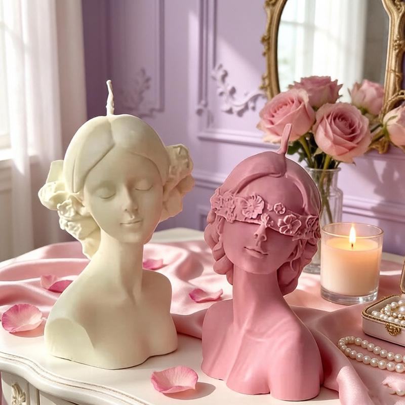Blindfolded Girl Silicone Candle Mold - European Style Closed-Eye Handicraft Ornament