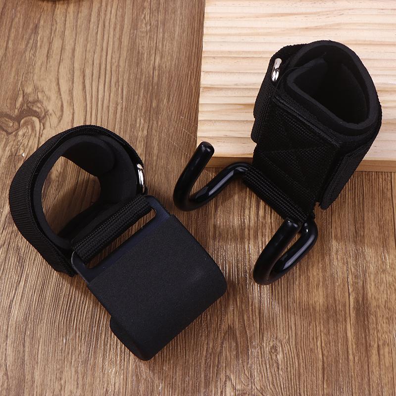 Adjustable Strong Steel Hook Grips Straps Weight Lifting Strength Training Gym Fitness Black Wrist Support Lift Straps