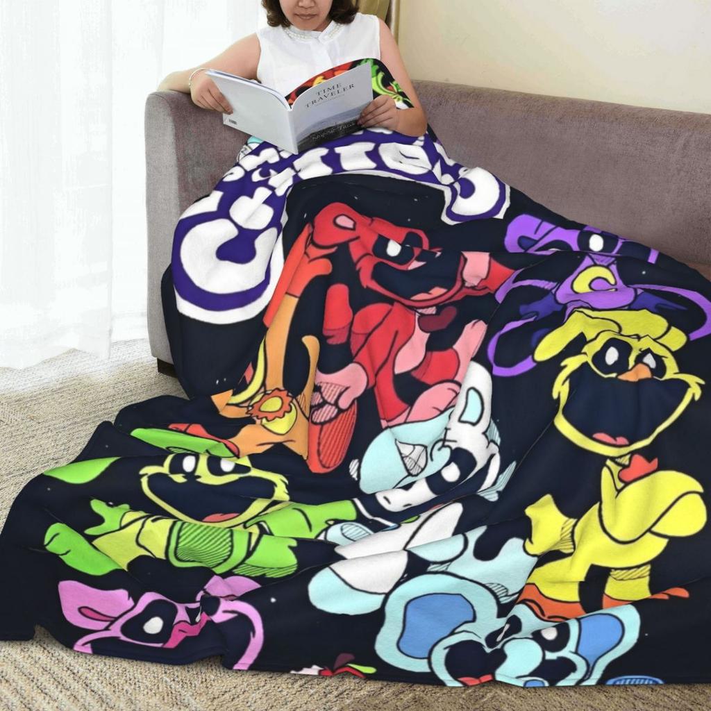 CATNAP DOGDAY Cartoon Smiling Critters Blankets Coral Fleece Plush Print Lightweight Throw Blankets for Bedding Plush Thin Quilt