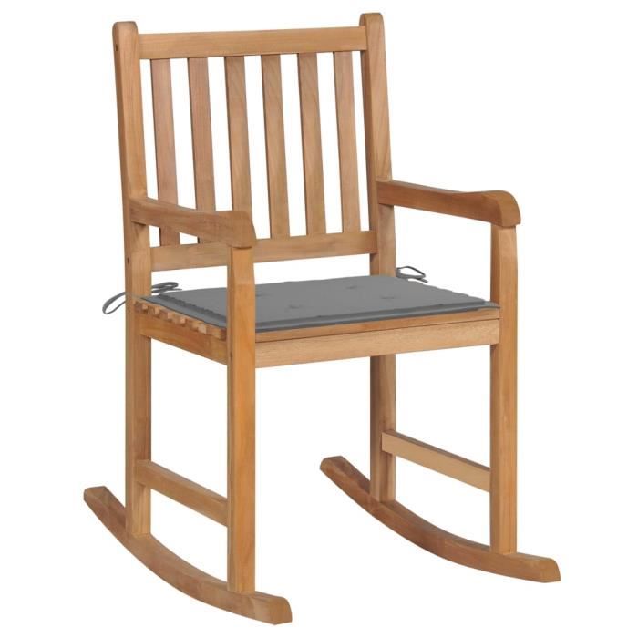 VidaXL Chaise à bascule avec coussin gris Bois de teck solide