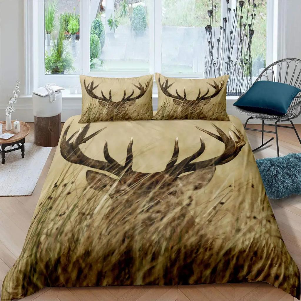 Deer Duvet Cover SetWoodland Animals Elk Moose Bear Wildlife Hunting Country Cabin Bedding SetRustic Farmhouse Comforter Cover