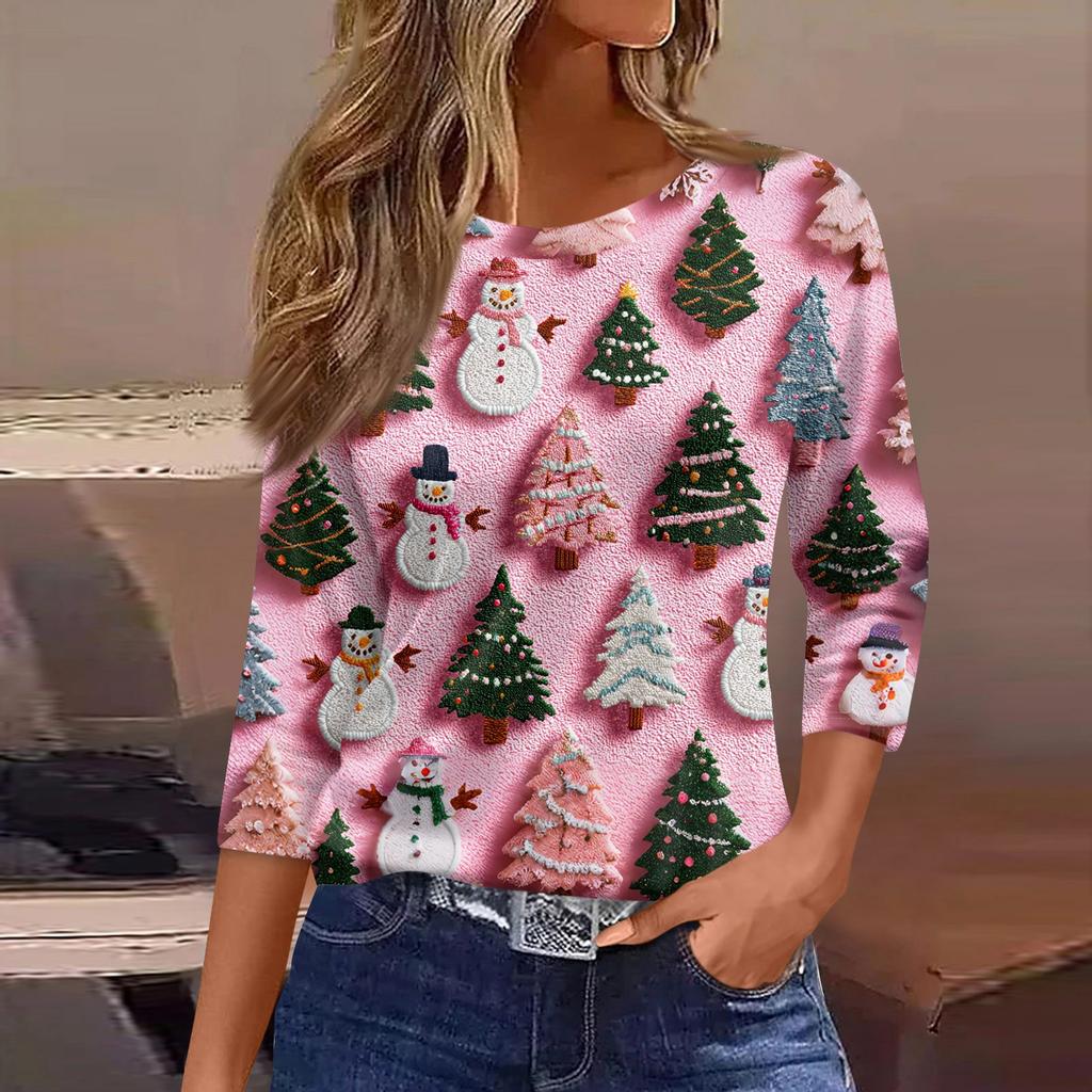 3/4 Sleeve Shirts For Women Print Graphic Tees Blouses Casual Plus Size Basic Tops Pullover