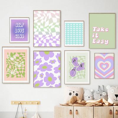 Aesthetic Danish Pastel Print Poster Abstract Purple Green Canavs Painting Noridc Wall Art Pictures Collage Teen Room Decor
