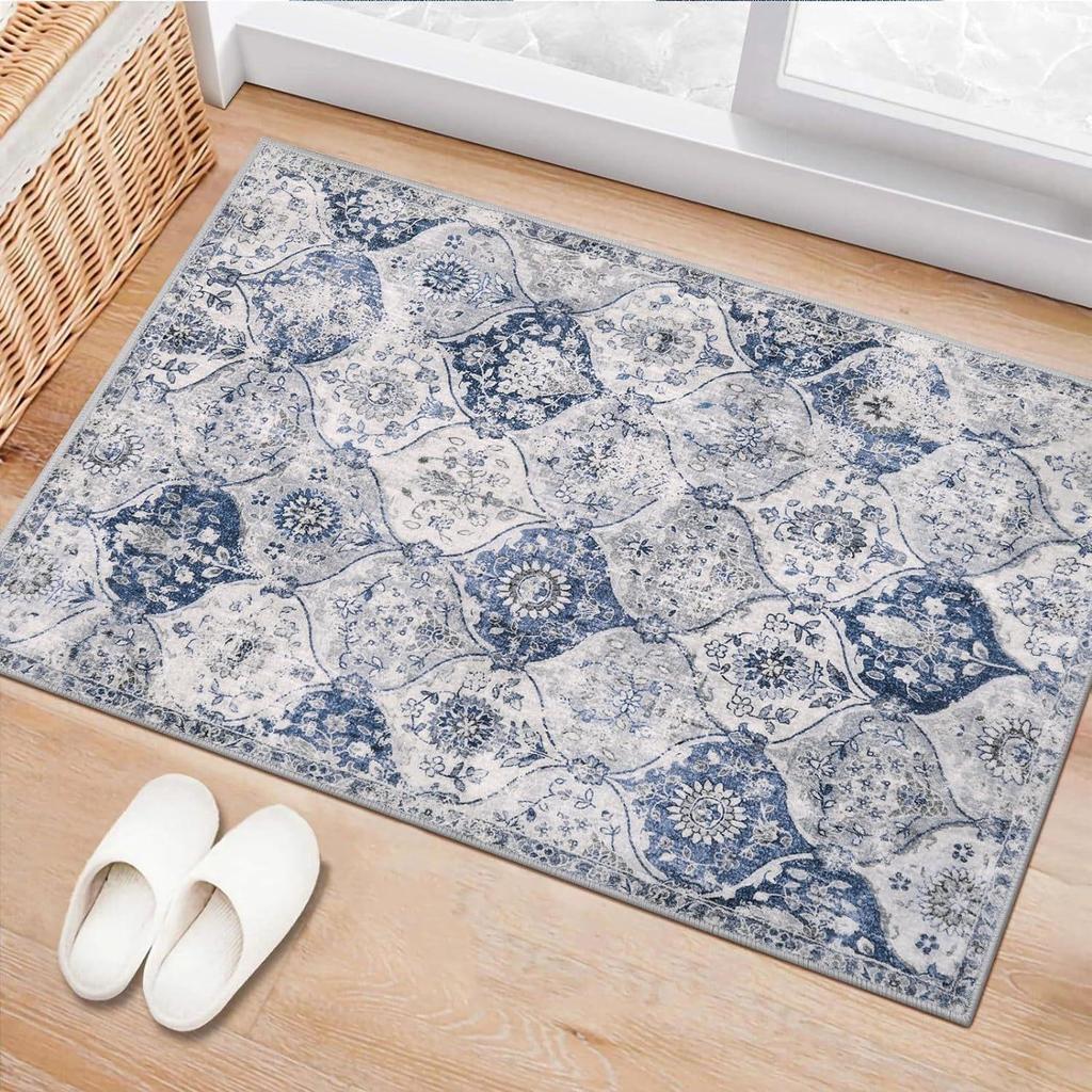 1Pcs Vintage Boho Floral Printed Kitchen Mat Soft Thickened Kitchen Floor Mat Waterproof Non-slip Oil-proof Floor Mat Runner Rug