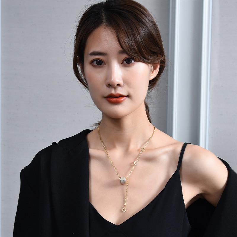 Pendant Stylish Geometric Necklace For Women Crafted From Titanium Steel With Cats Stone Eye