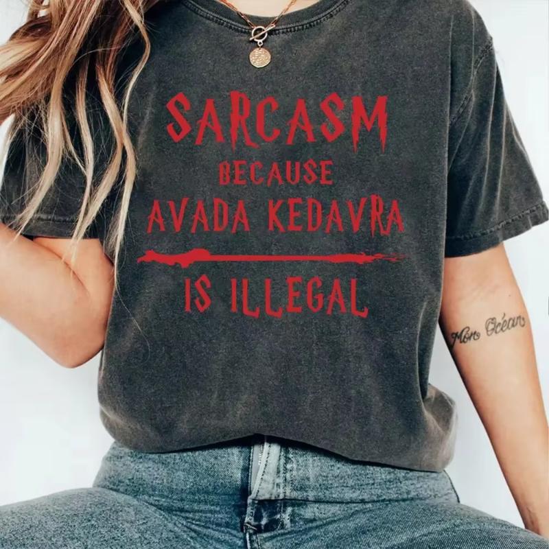 Retro Magic Wand Shirt Sarcasm Because Avada Kedavra Is Illegal Shirt Washed Tee Cotton Shirt Women Y2K Tops Girl Clothing