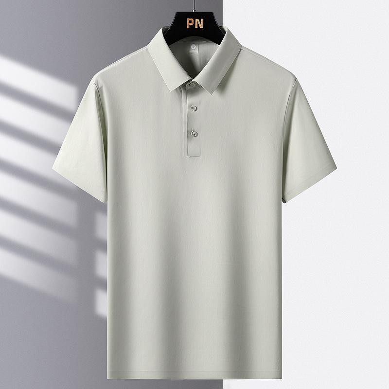 Summer Seamless Ice Silk Men's Nylon Short Sleeved Ice Silk T-shirt Thin Flip Collar Men's Ice Silk Polo