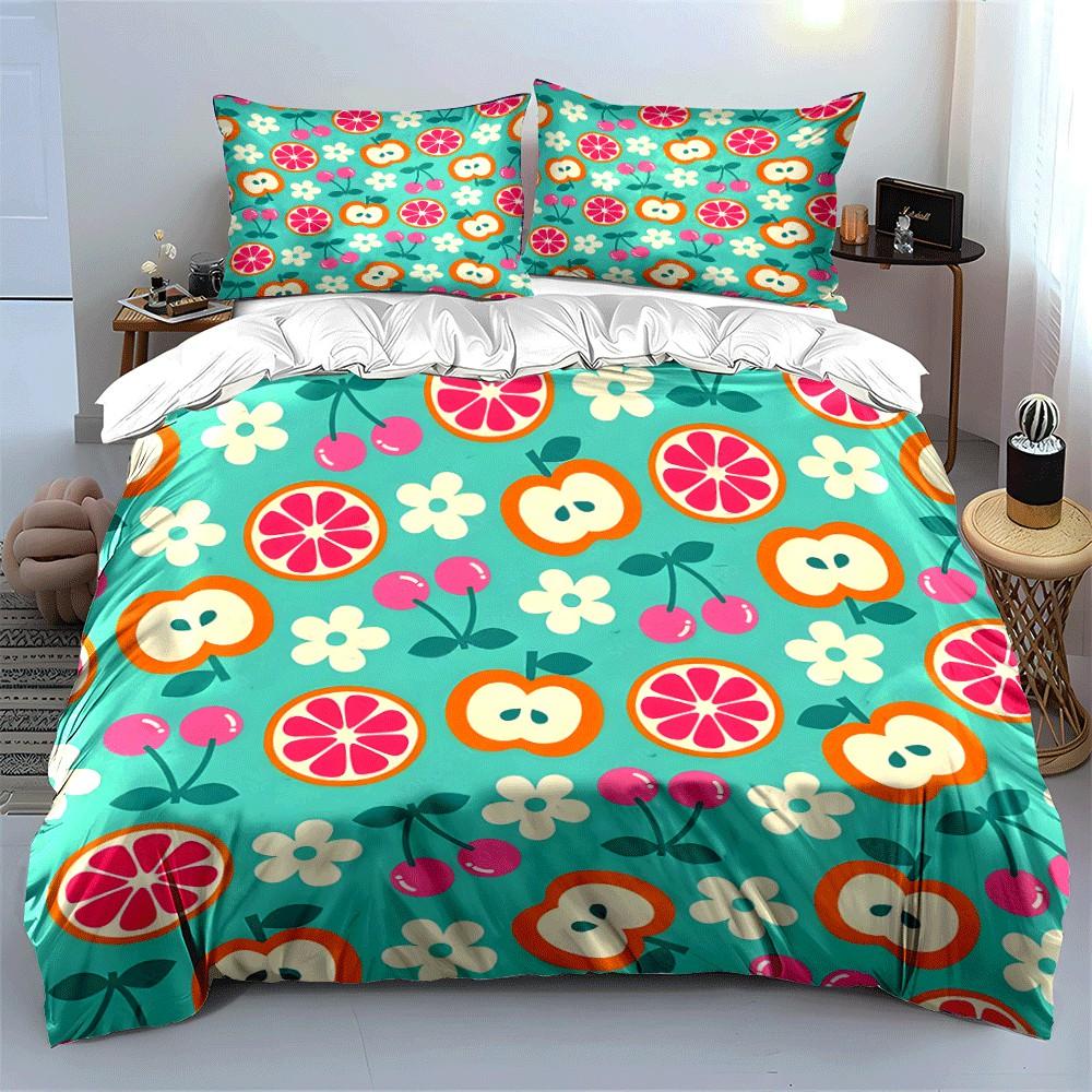 Fruit-Themed Patterned Three-Piece Set Exquisite Three-piece Bedding Set Gift for Kids and Adults