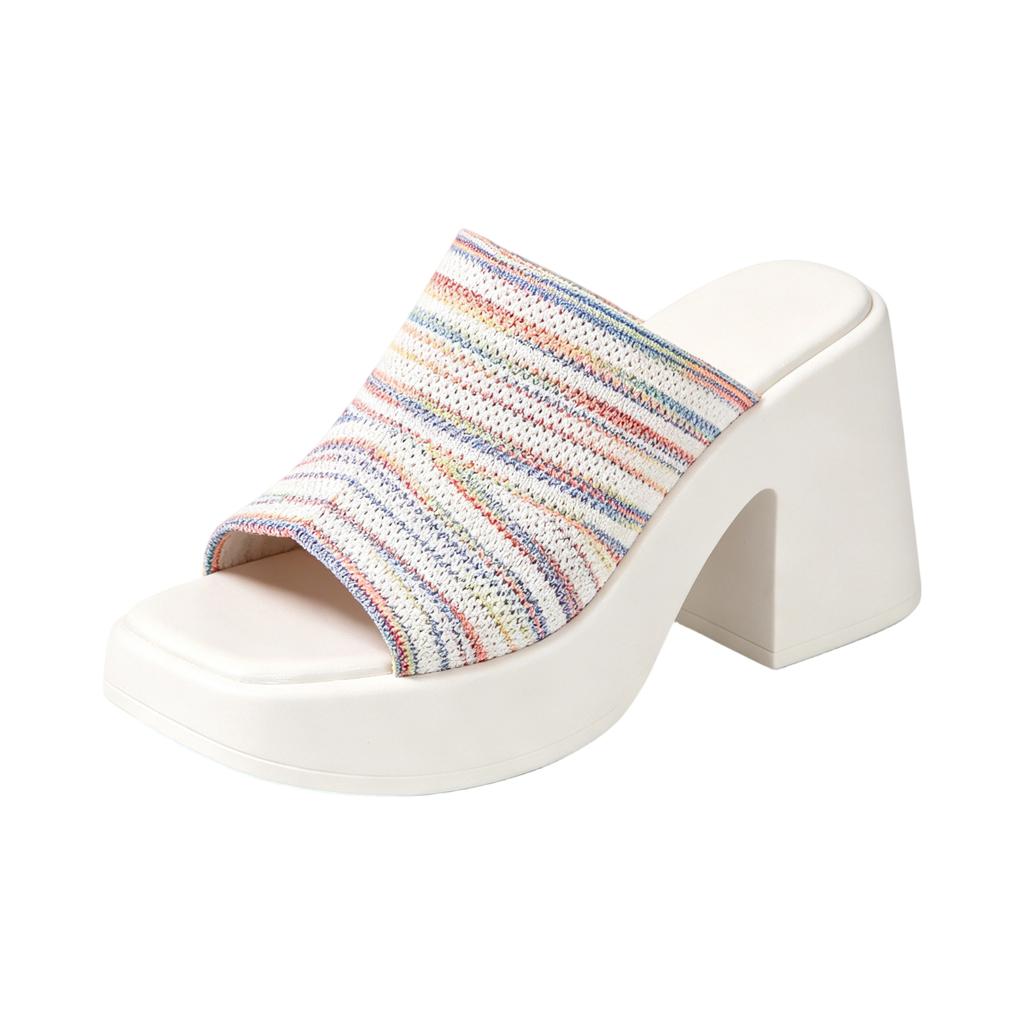 Women's Open Toe Slide Sandals Chunky Block Heel Platform Sandals Casual Beach Shoes Slip On Thick Sole Summer Footwear