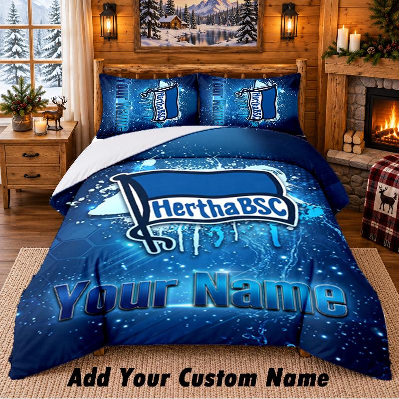 Hertha BSC Ensemble de literie à motif 3 pièces Nom personnalisé, Drap de lit et taies d'oreiller pour chambre à coucher à la maison