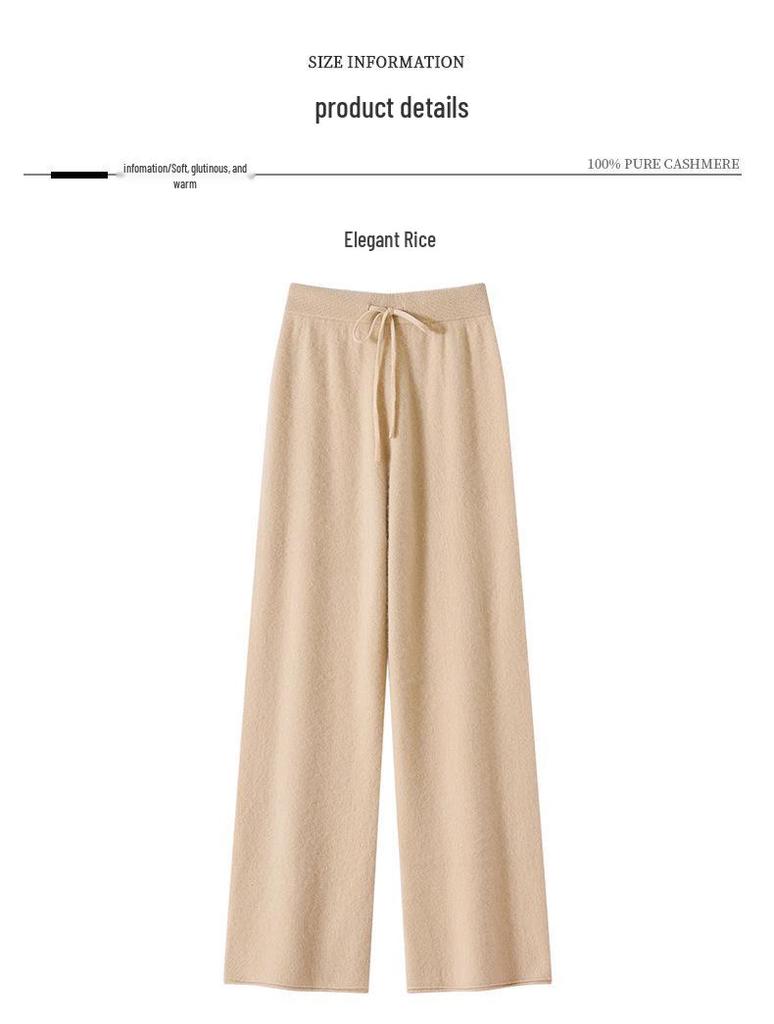100% Pure Cashmere Women's Wide-Leg Knit Pants – Thickened, Drape, Floor-Length, Autumn/Winter Wear