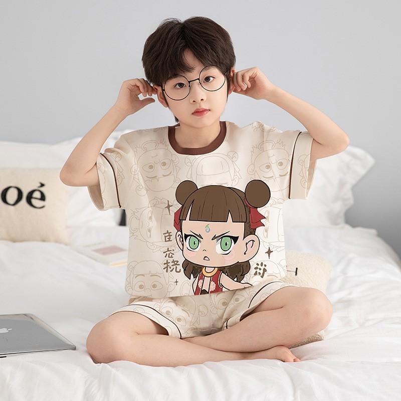 Boys Cotton Short Sleeve Pajamas Set Lightweight Cartoon Sleepwear Kids Ages 8 Home Wear