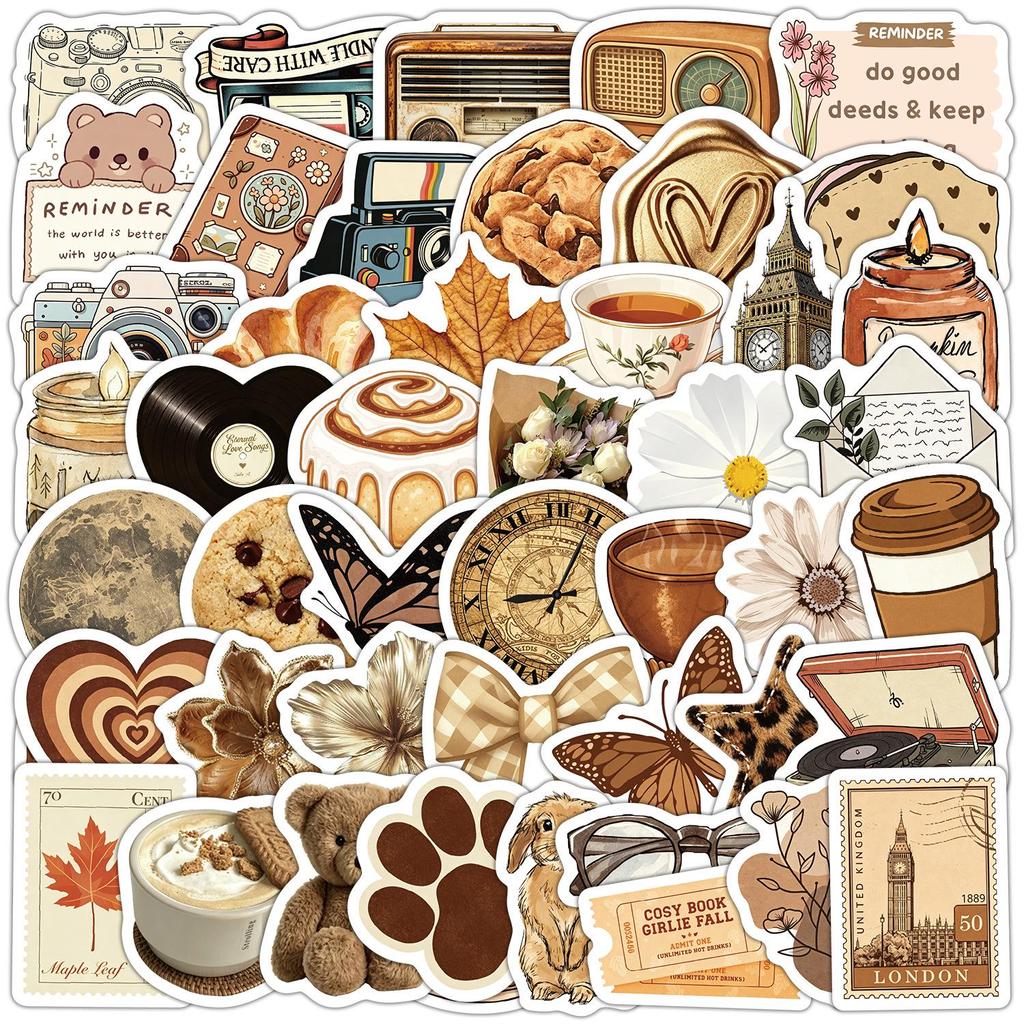 50 Waterproof Coffee Aesthetic Graffiti Stickers for Water Cups and Decorations
