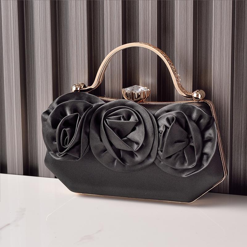 Wine Red Bag Flower Silk Elegant Handbags for Ladies Shoulder Diamond Hasp Luxury Brands Clutches High Quality Bride Women's Bag