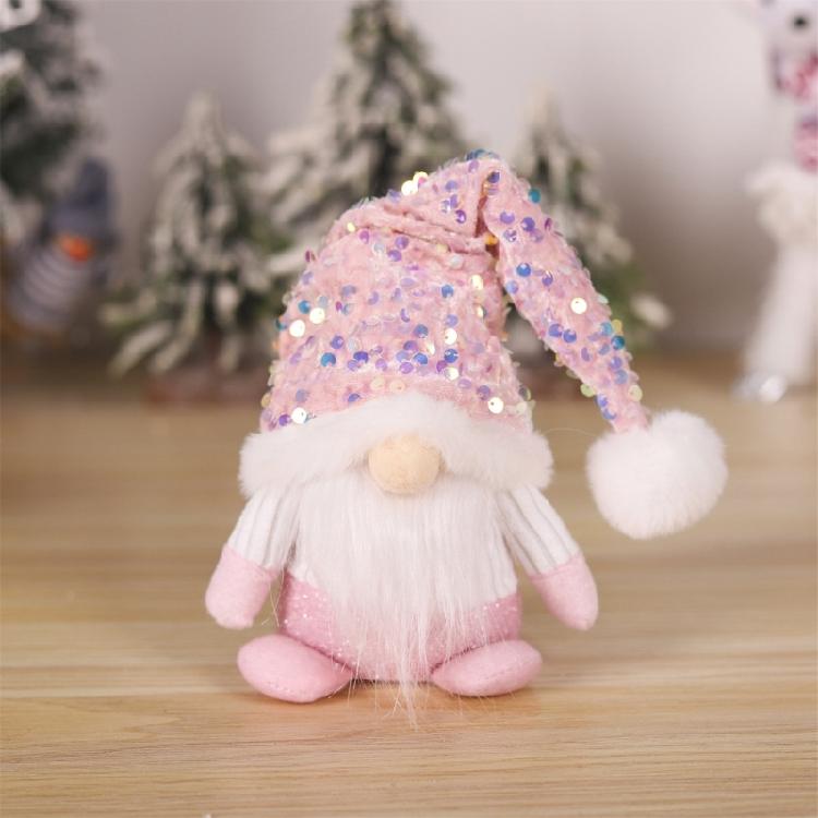 Pink Dwarfs Christmas Decorationtoy With Sequined Hat/Dress,Embroidered Detail, Plushie Feel Mini Plushie Toy