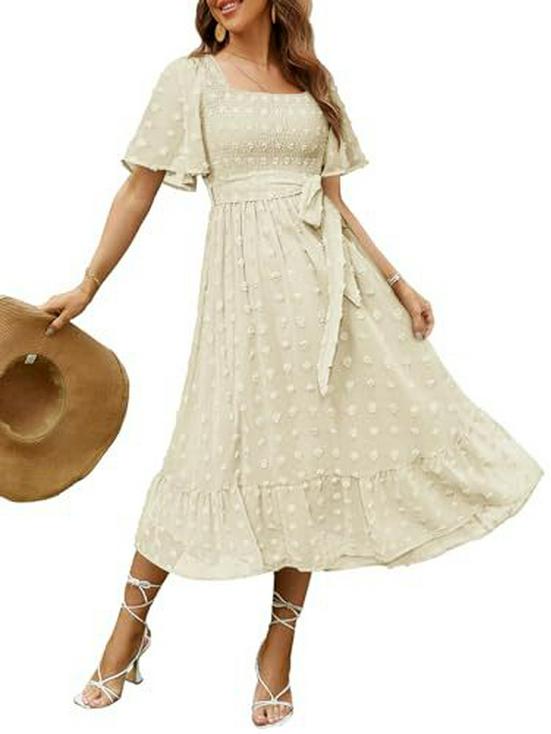 Европейское и американское богемное цветочное макси-платье - Квадратный вырез, длинные пышные рукава, струящийся повседневный стиль. S