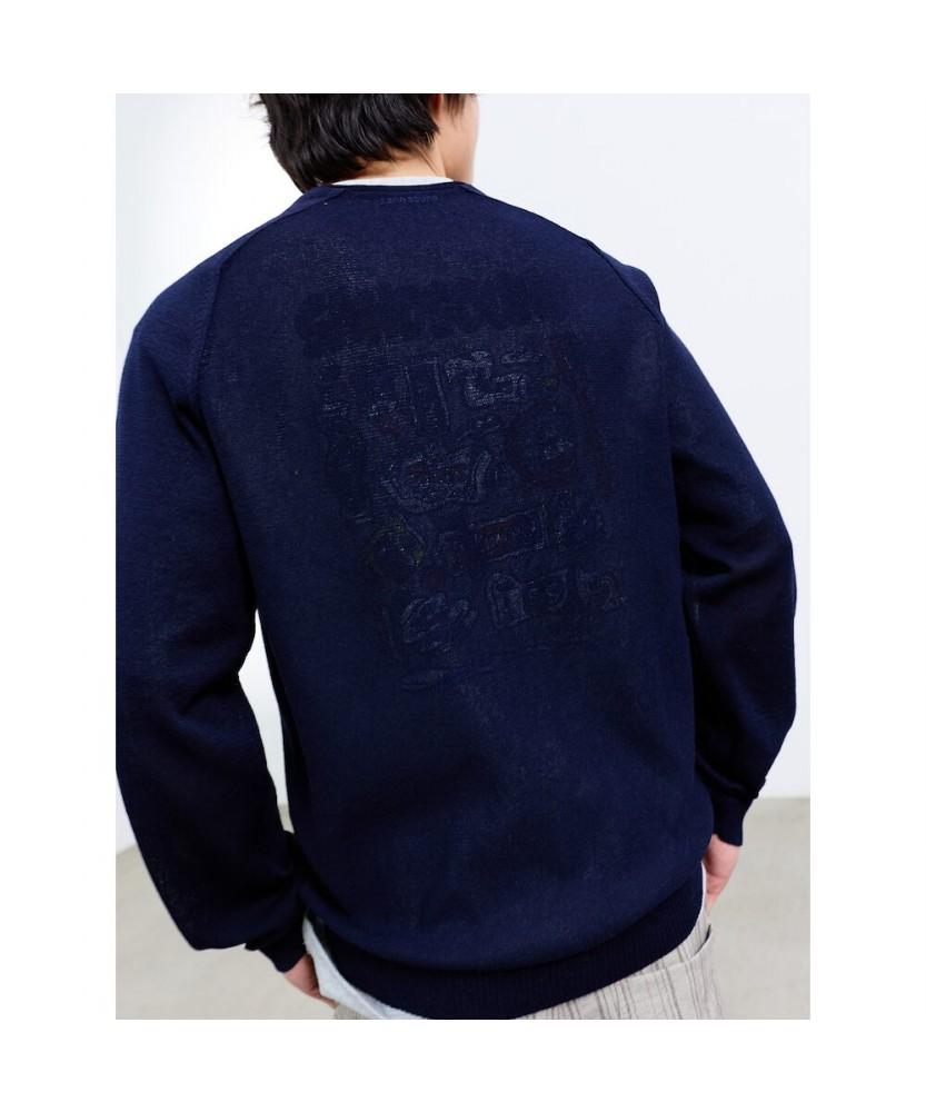 Saendeusaundeu (Unisex) Sheer V-Neck Sweater Navy