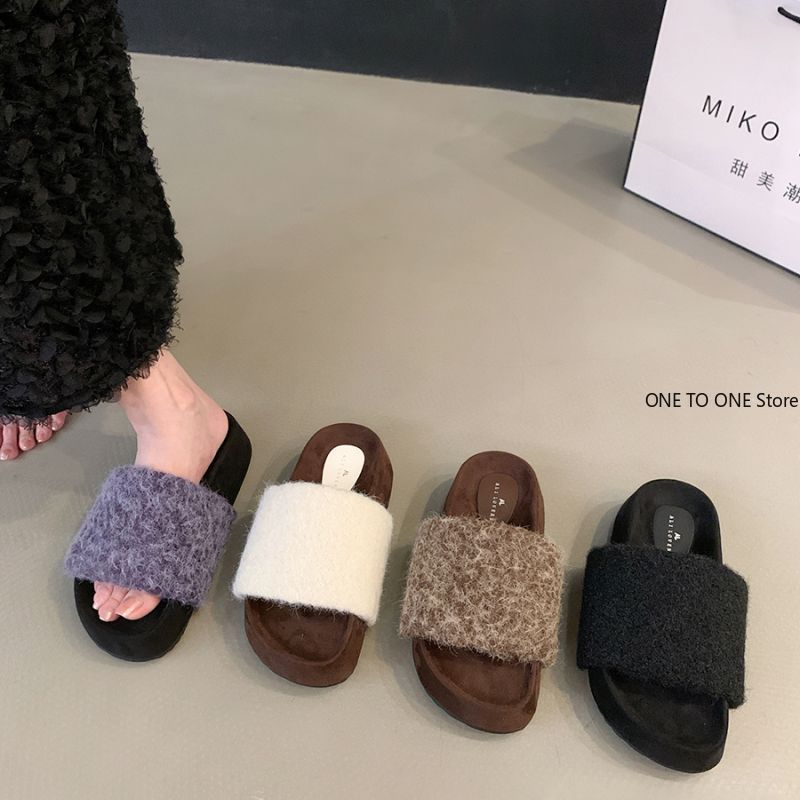 Plush House Slippers for Women New Open Toe Soft Sole Fuzzy Home Shoes Woman Winter Cozy Warm Indoor Floor Slippers Womens Shoes