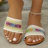 Fashion Bohemian Style Low Heel Slippers for Women Ethnic Mixed Color Open Toe Slides Ladies 2025 Soft Bottom Summer Slippers Mujer