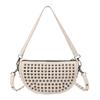 Women PU Leather Studded Underarm Shoulder Bag with Zipper Fashion Shoulder Handbag Adjustable Strap for  Work Daily Use